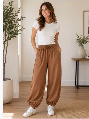 Naya Parachute Drawstring Barrel Pants in Dark Tan Size 3 (10/12) Large